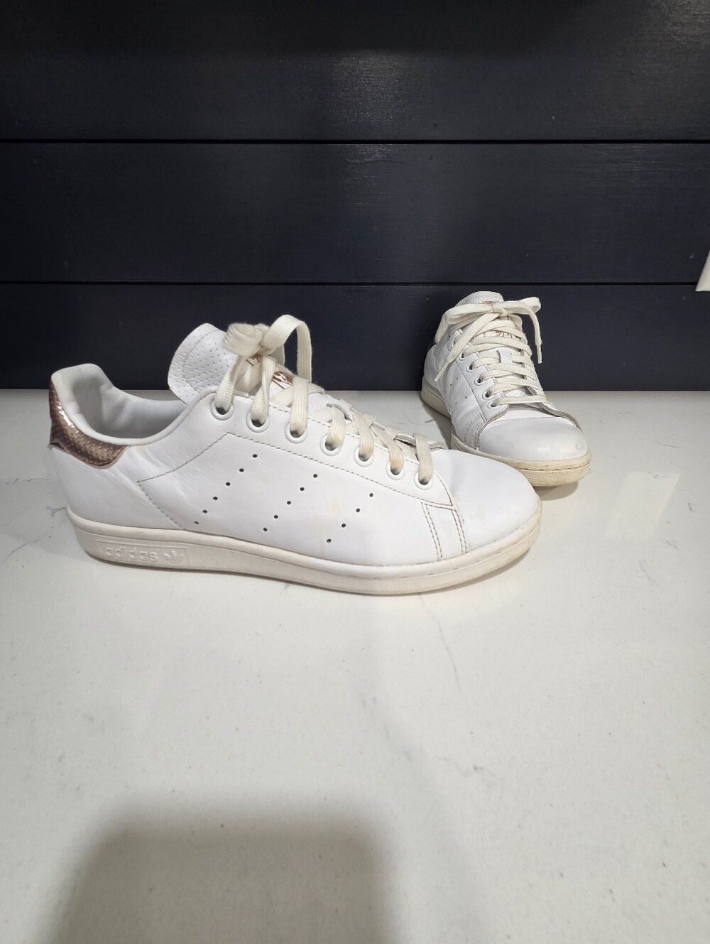 Adidas Stan Smith White Sneakers with Rose Gold Accents Size 8